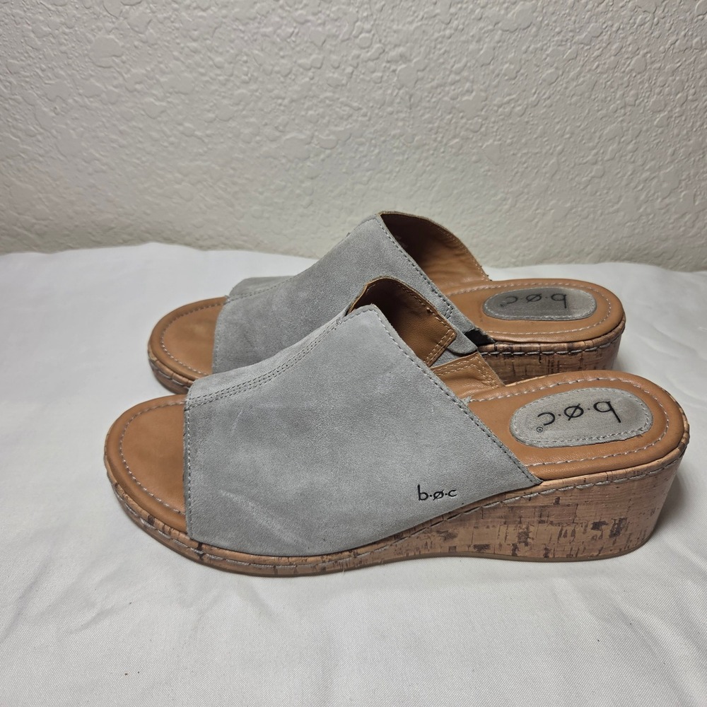 b.o.c. Born Concept Womens Grey Suede Cork Wedge Slide Sandals Z30822 Size 9M